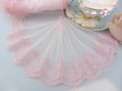 6quot;*1Y Embroidered Floral Tulle Lace Trim Light Pink Loveamp;Dream Sewing DIY Dress $1.99