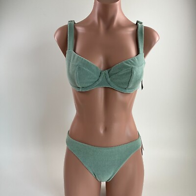 Victoria#x27;s Secret Push Up Top amp; Bottom Terry Bikini Set Green 36C L NWT $29.99