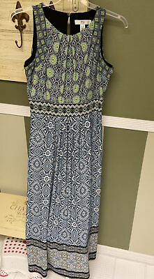 Wisp Petites Maxi 12P Mosaic Blue Green Design Sleeveless Dress $15.50