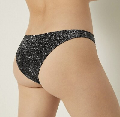 #ad NEW Victoria’s Secret Bikini Bottom LARGE BRAZILIAN Black Shimmer VS SWIM NWT $14.99