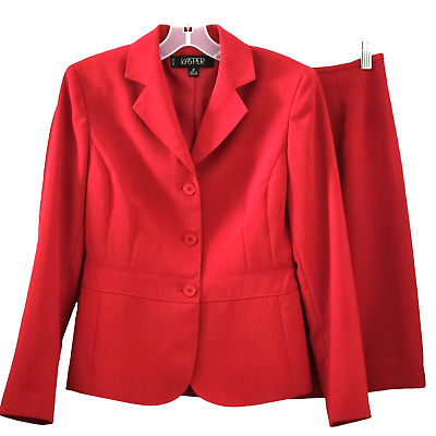 #ad Kasper Petite Womens Red Skirt Suit Size 4P Fully Lined $54.99