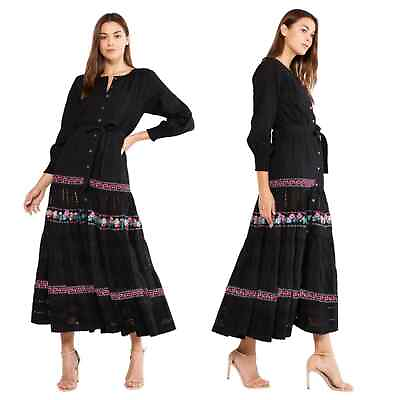 #ad Misa Los Angeles Delfina Floral Embroidered Long Sleeve Maxi Dress Black Small $200.00