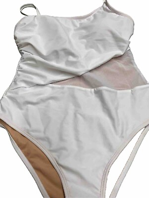 #ad Woman’s One Piece White Size Large Sexy Mesh Panel Beach Swimsuit New With Tags $18.87
