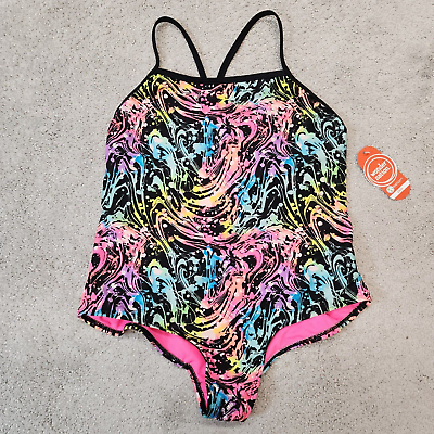 #ad Wonder Nation Girls Paint splatter 1 Piece Cool Swimsuit Size XL 14 16 $7.44