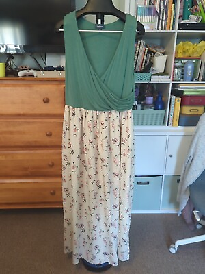 #ad ModCloth Womens V Neck Sleeveless Maxi Dress Size 1X Green Floral Stains $6.60