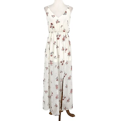 #ad TRAC Womens Dress Small White Maxi Sleeveless Adjustable Elastic Lined Floral $19.99