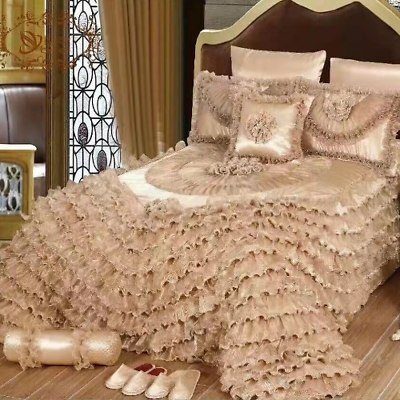 #ad Luxury Stereoscopic Lace Bed skirt Bed Shett Coverlet Bed Cover Set Pillowcases $402.55