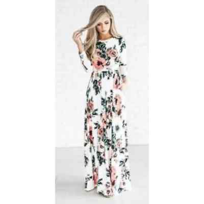 #ad JessaKae Dress White Rose Maxi Dress Side Pockets Long Sleeve Maxi Dress Floral $36.00