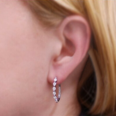 Party Women Hoop Earring Fashion 925 Silver Round Cut Cubic Zircon Jewelry C $2.71