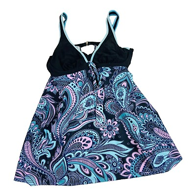 #ad Womens Plus Size Paisley One Piece Swimdress Swimsuit Black Blue Size 1X $25.00