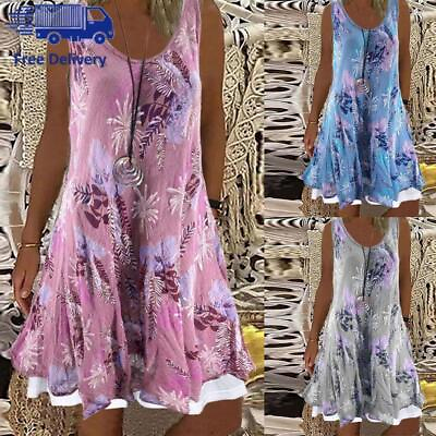 #ad Women Summer Holiday Dress Ladies Boho Beach Loose Floral Sun Dresses Plus Size $19.85