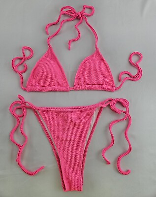 #ad Women Bikini Set Padded Swimwear Bathing Suit Wrinkled Cloth Wavy Strip Sexy Bik $13.99