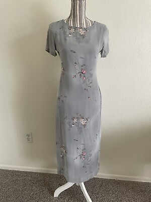 #ad #ad Vintage 90s Boho Petite Sophisticate Size 0 Coquette Gray Pink Floral Midi Dress $29.99