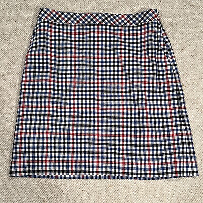 #ad Talbots Skirt Size 6P PETITE Cotton Blend Zip Stretch Red Blue Check NEW NWT $29.99