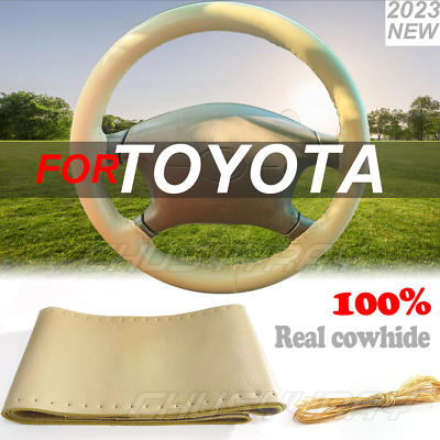 Beige 37 38cm Steering Wheel DIY Cover For Toyota Camry $17.99