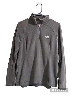 #ad The North Face Women#x27;s Quarter Zip Gray Fleece Size L Classic Tapered $17.00