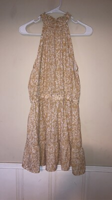 #ad Women’s Dress Summer Flower Yellow Beige Sleeveless Size Medium $20.89
