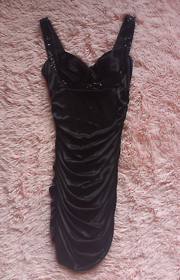 #ad Womens Juniors Black Cocktail Ruched Bodycon Mini Dress Sz 3 Black Sequins NEW $19.88