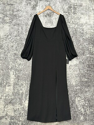 #ad New Lulus Black Long Sleeve Square Neck Side Slit Gown Maxi Dress Plus Size 3X $49.99