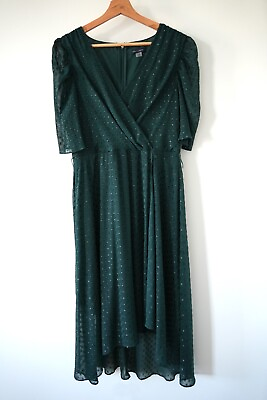 #ad Tommy Hilfiger Christmas Green Maxi Dress V Neck Lined Holiday Party Woman 10 $45.00