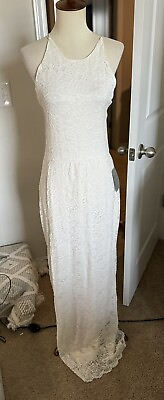 #ad NWT White Lace Lined Maxi Dress With Crisscross Back From Nordstrom Medium $25.00