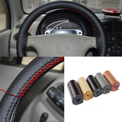 37cm 38cm PU Leather Warming Car Steering Wheel DIY Cover With Needles Thread $6.89