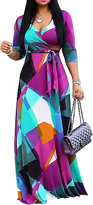 #ad FANDEE Plus Size Maxi Dress for Women Casual Summer Sundress V Neck 3 4 Sleeve $91.51