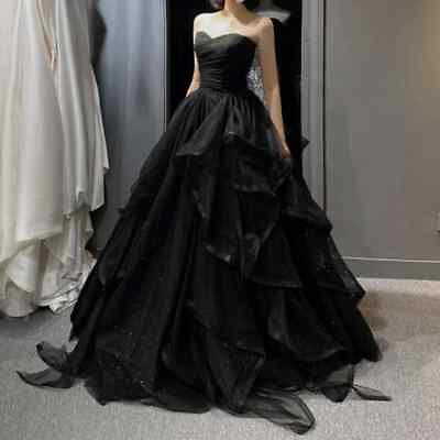 #ad summer Black Elegant Wedding Party Dress Shoulderless Ball Dress $140.20