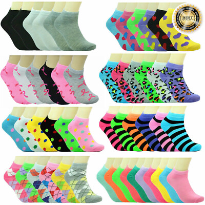 Womens 6 12 Pairs Assorted Styles Low Cut Quarter Ankle Socks Cotton Size 9 11 $7.99