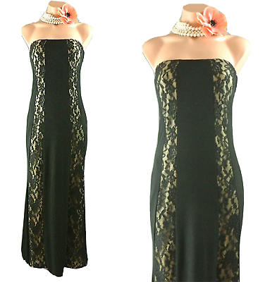 Black Tube Strapless Dress S Maxi Stretch Summer Day Lace A line lace 1008 $39.53