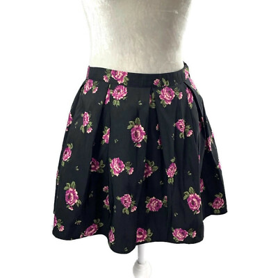 Black Pleated Circle Skirt Purple Floral Forever 21 Feminine Flirty Side Zip M $22.08
