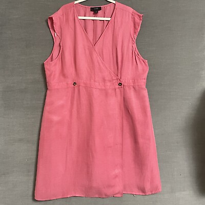 #ad J.Crew Dress Womens 24 Pink Linen True Wrap Beach Travel Vacation Plus Party $35.99
