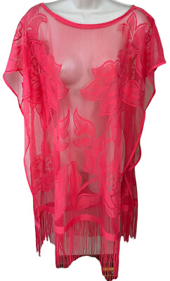 Stylish Swimsuit Cover Up OS Pink Transparent Floral Beachwear Barbiecore $19.99