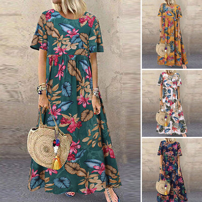 #ad US STOCK Women Floral Print Casual Oversized Loose Plus Size Long Maxi Dress NEW $21.74