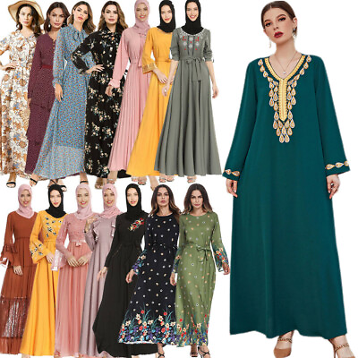 #ad Moroccan Dubai Robe Muslim Women Long Sleeve Maxi Dress Abaya Evening Party Gown C $49.72