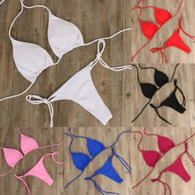 #ad Women Thong Bikini Set Side Tie Sexy Swimsuit Bandage Style Brazilian Swimwear $9.97