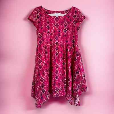 #ad Xhilaration Girls Dress Sz M 7 8 Pink Lace Ikat Print Handkerchief Hem $20.00
