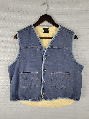 #ad Roebucks denim vest Vintage Sears size large snap button up western lined jean C $59.99