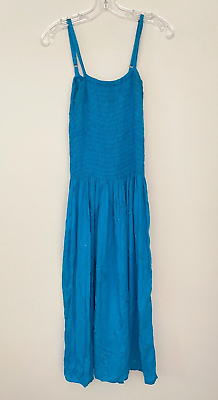 Unbranded Maxi Dress Womens OS Blue Smocked Embroidered Sleeveless Boho Hippie $9.02