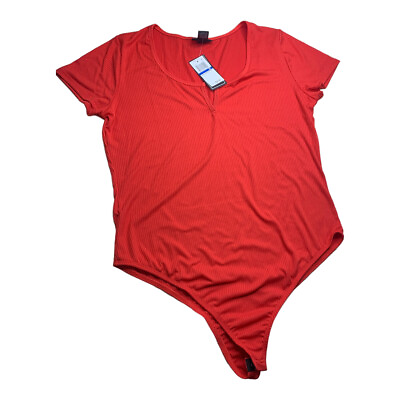 #ad Polly amp; Esther NWT 2X Junior Plus Red Short Sleeve Round Neck Body Suit #1526D $11.99