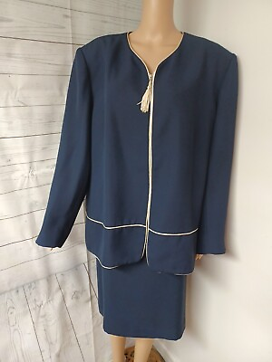 #ad Suitsme Suit Set Zip Up Jacket Blazer Skirt Navyblue Tassel 24W $29.99