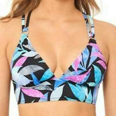#ad Salt Cove Women#x27;s Black Multi Leaf Tropic Like It’s Hot Bikini Swim Top sz XL $15.00