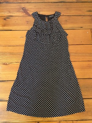 Petite Black White Polkadot Polyester Blend Knit Ruffle Cocktail Party Dress 6P $19.99