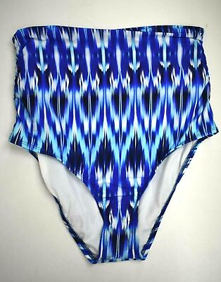 #ad #ad Athena Womens Blue Cascade Printed Bikini Bottoms High Waist Cut Ruched Sides 10 $11.63