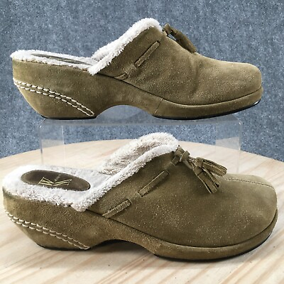 White Mountain Shoes Womens 10 M Deb Clogs Green Suede Fur Lined Wedge A62696 $19.99