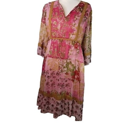 #ad Vtg Bila 90s y2k floral chiffon pink boho dress XL $45.98