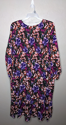 #ad Terra amp; Sky Womens Plus 4X Multi Floral Long Sleeve Smocked Tiered Maxi Dress $23.99