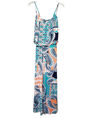 #ad S Twelve Spaghetti Strap Mixed Pattern Blouson Maxi Dress Size Medium $18.74