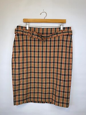 Ann Taylor Women#x27;s Size 14 Orange Brown Plaid Belted Pencil Skirt Work Career $29.99