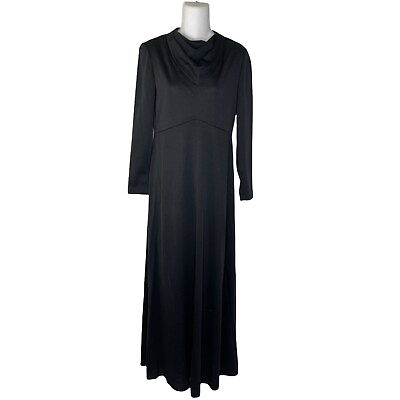 Vintage Puritan Forever Young Black Maxi Dress Long Sleeve Small Modest $32.13